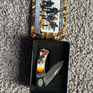 Military Graphic Folding Pocket Knife - Black Handle